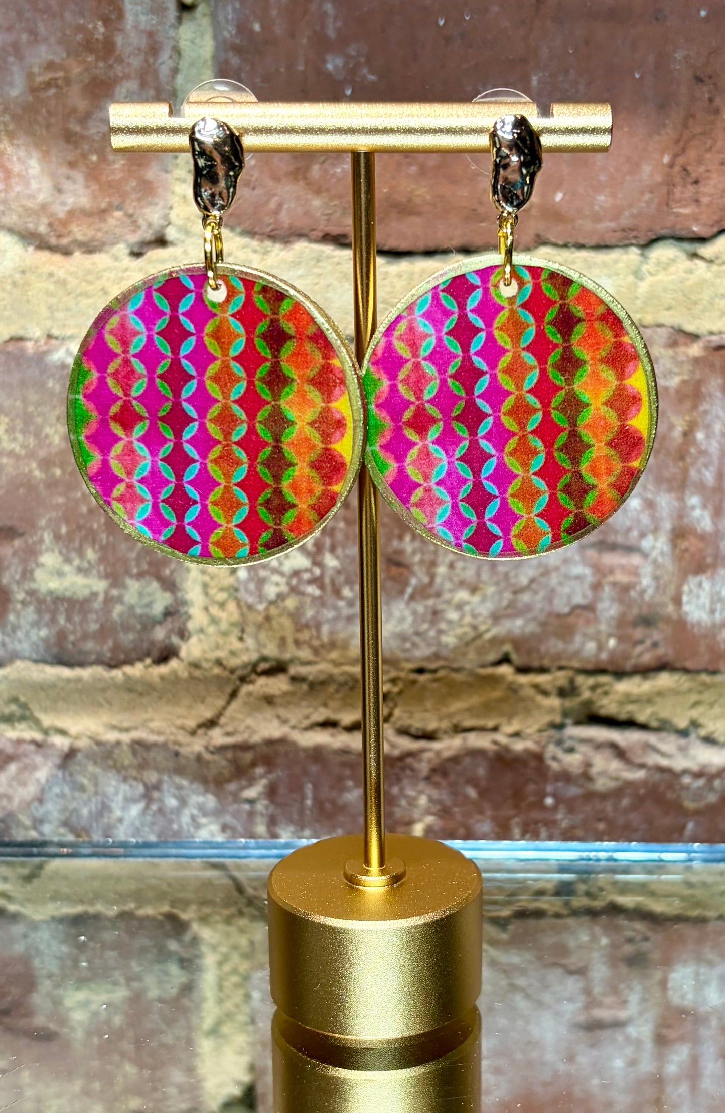 Multi-Colored Retro Earrings on Small Gold Nugget Studs