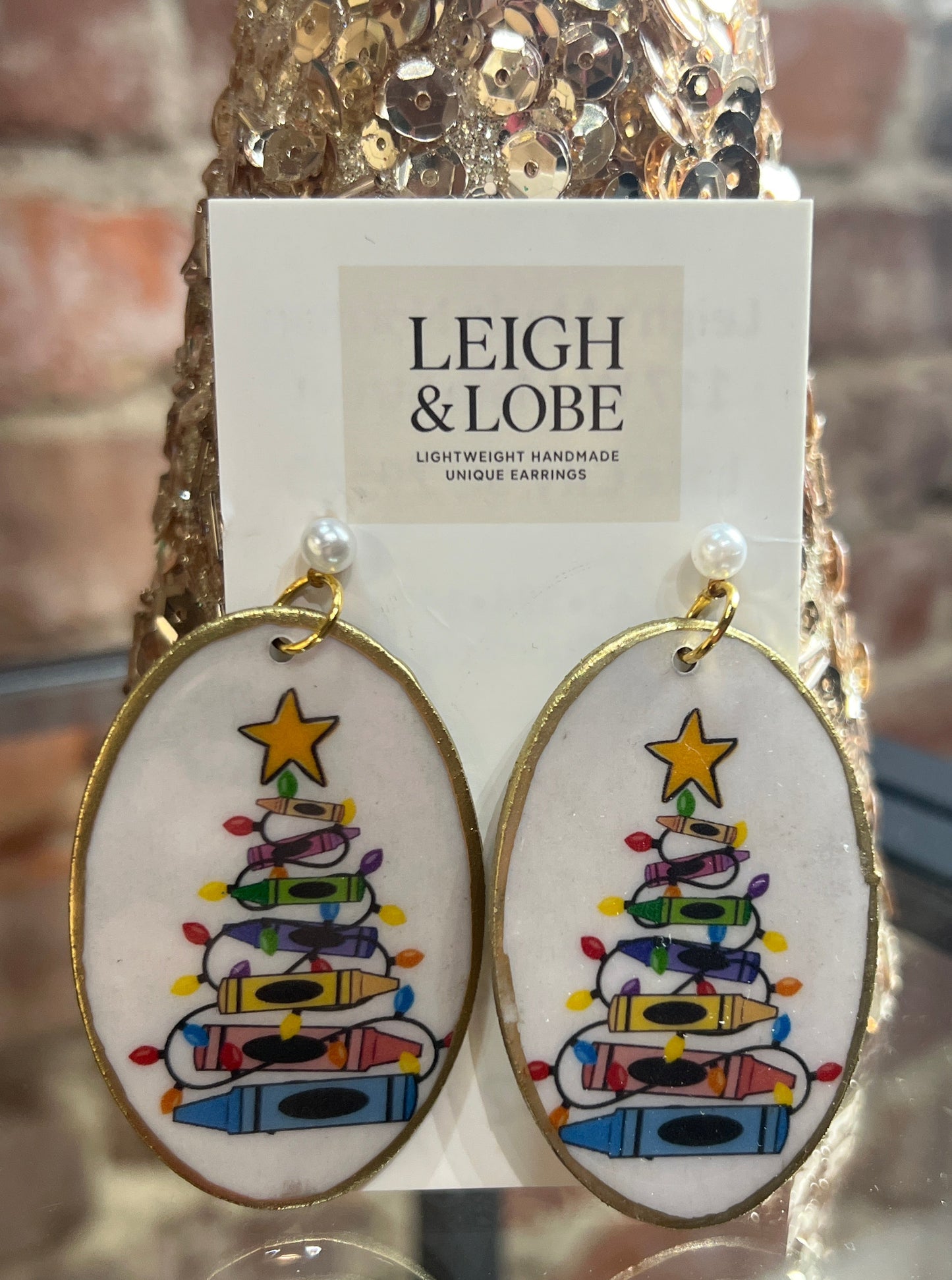 Crayon Christmas Tree on Pearl Studs