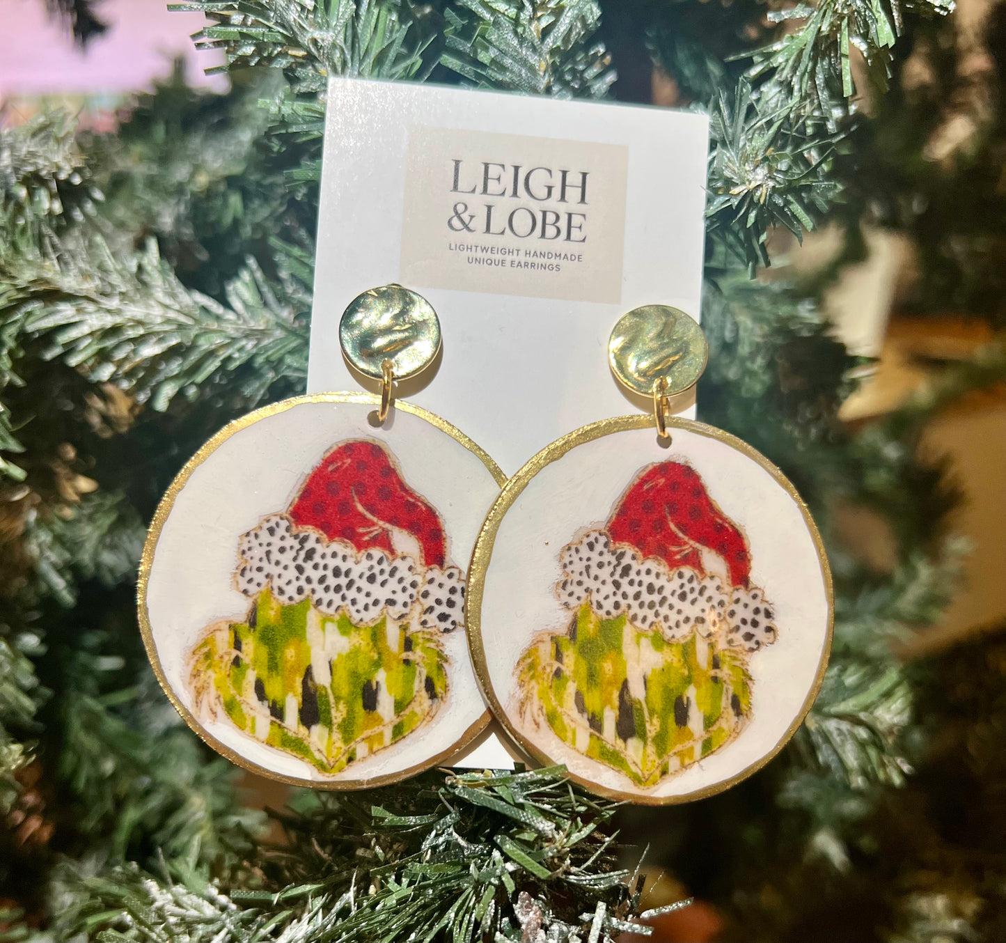 Animal Print Grinch on Gold Studs
