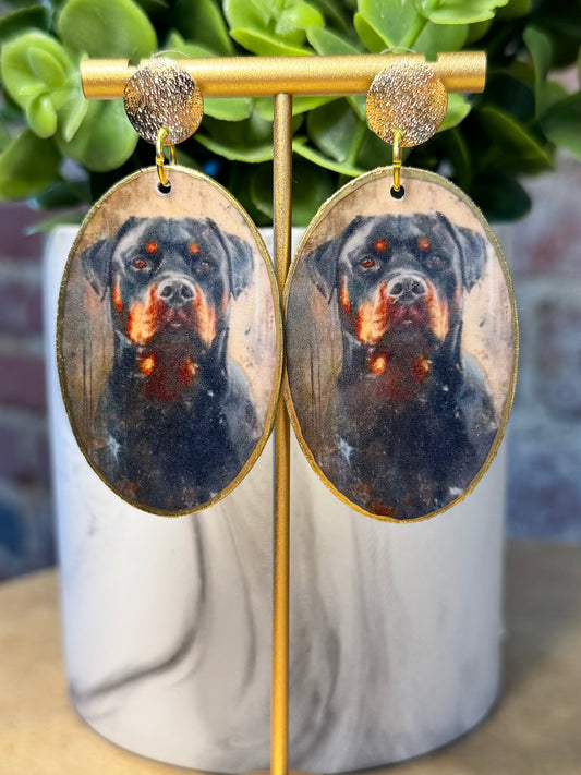 Rottweiler Earrings on Gold Studs
