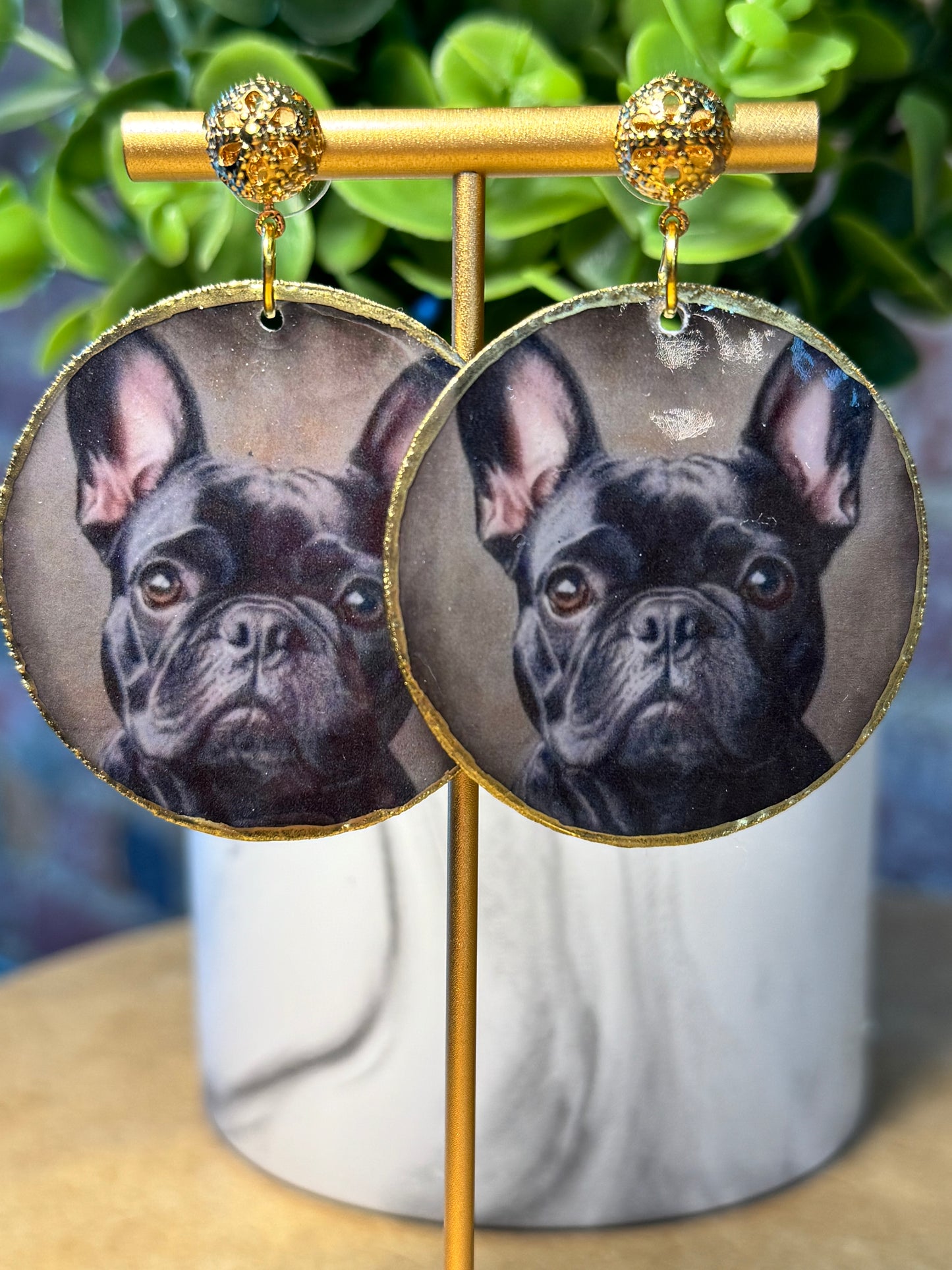 French Bulldog Earrings on Gold Studs