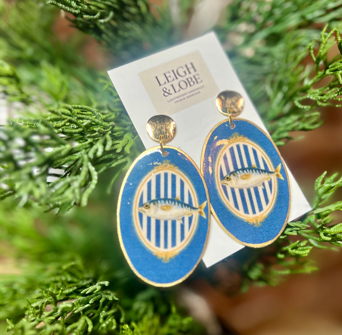 Navy Fish on Gold Studs