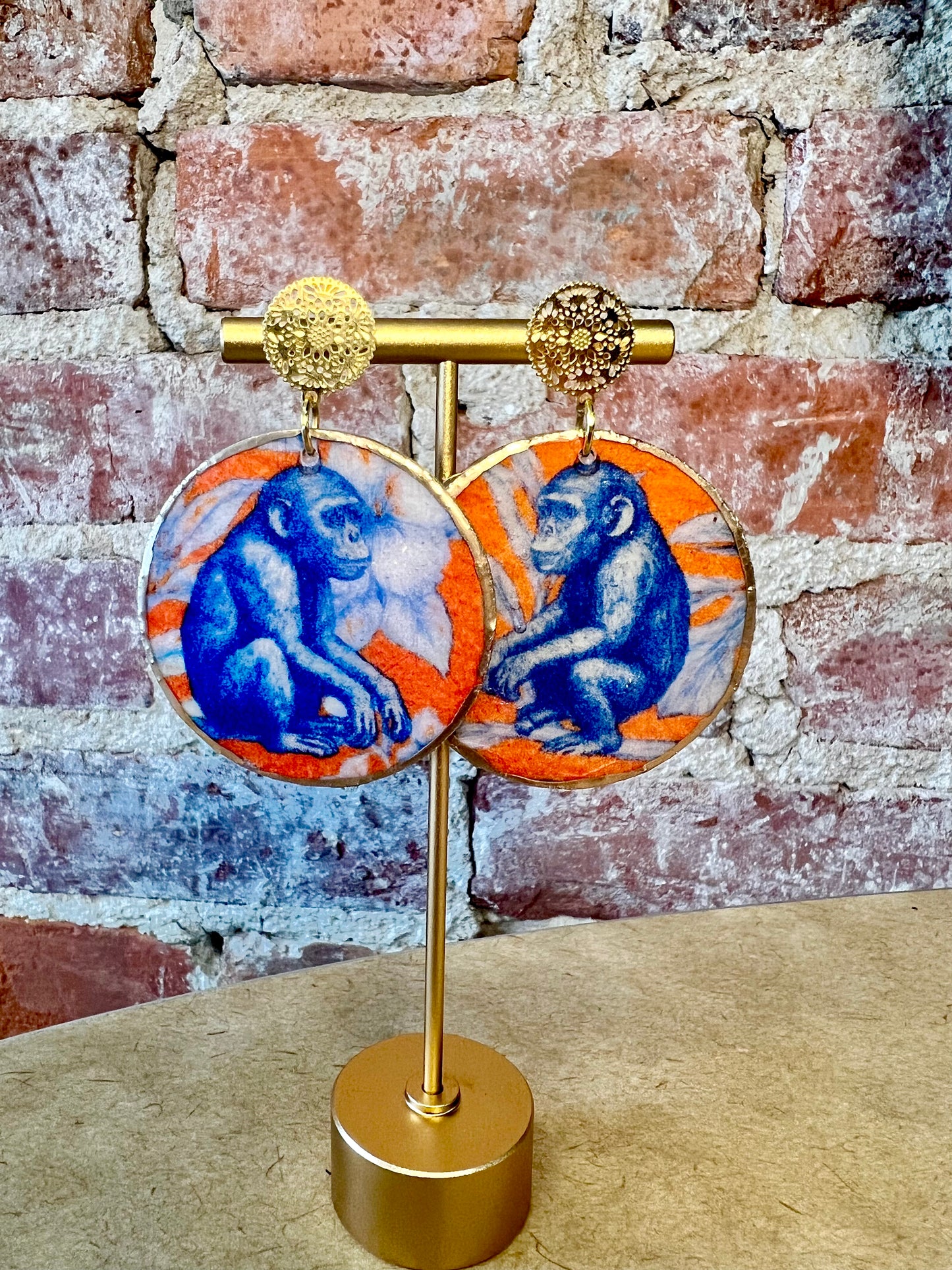 Blue Monkey with orange background.