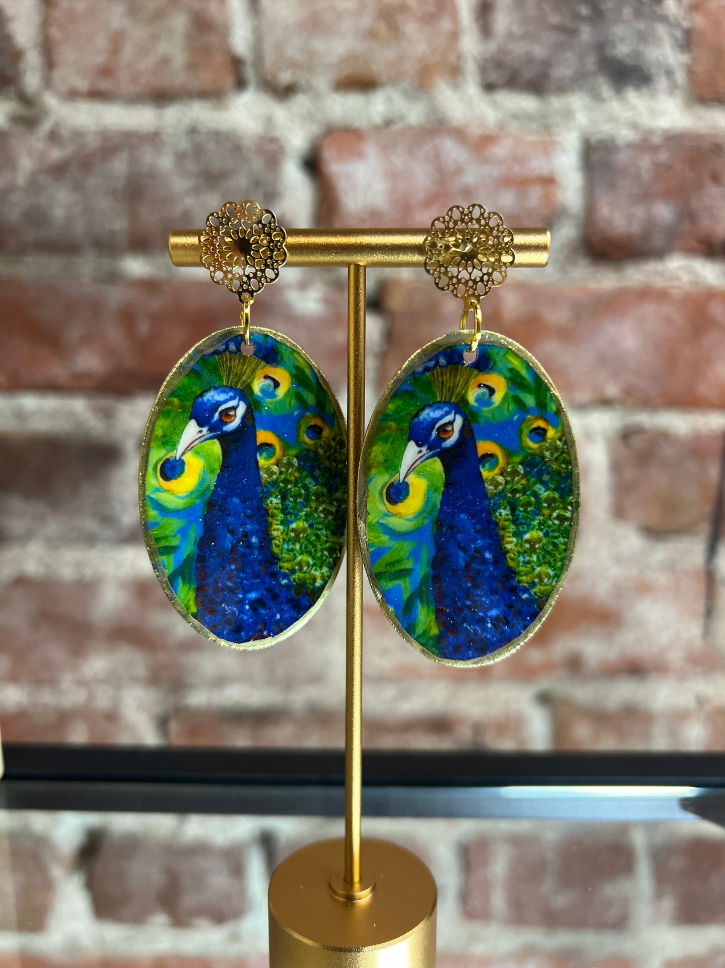 Peacock on Gold Filigree Stud