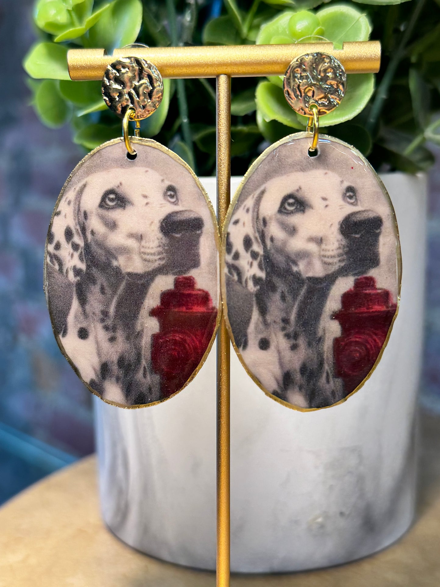 Dalmatian Earrings on Gold Studs