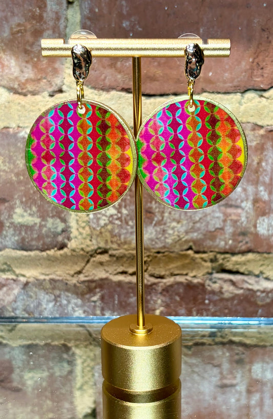 Multi-Colored Retro Earrings on Small Gold Nugget Studs