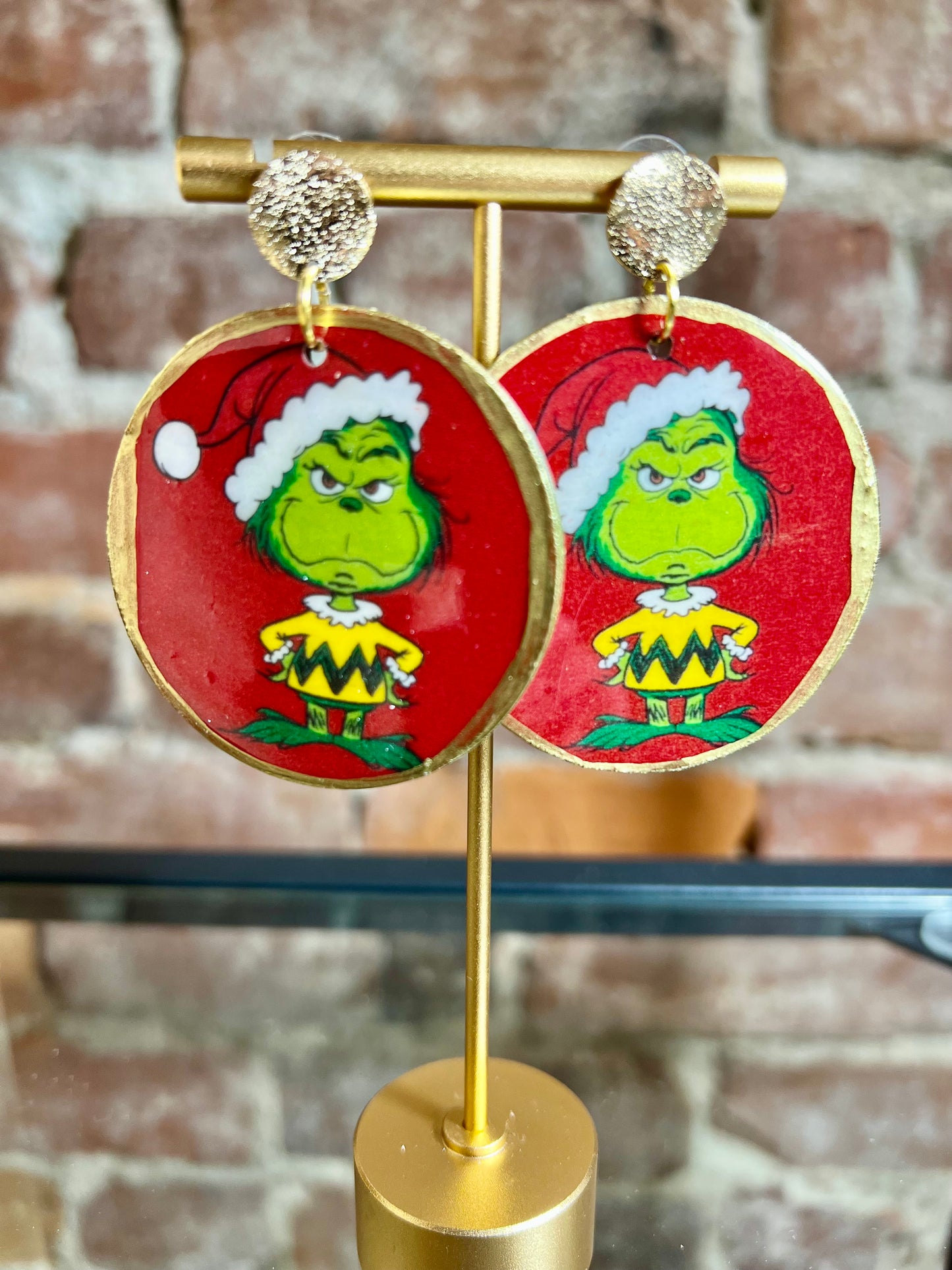Charlie Brown Grinch on Gold Studs
