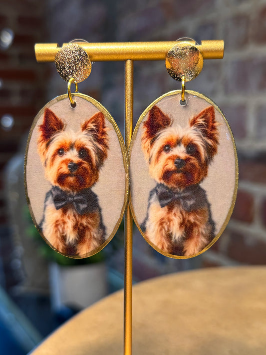 Yorkie Earrings on Gold Studs