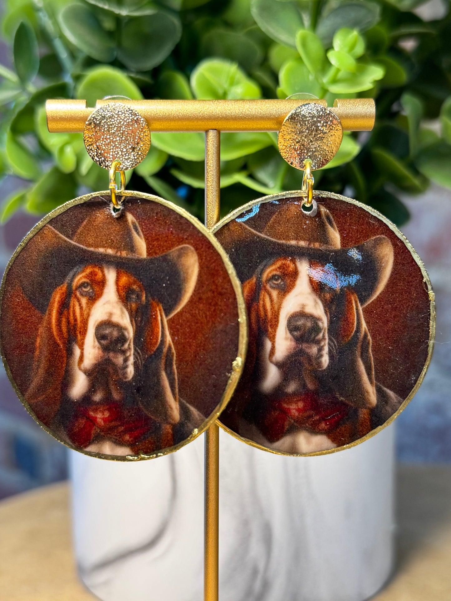 Bassett Hound Earrings on Gold Studs