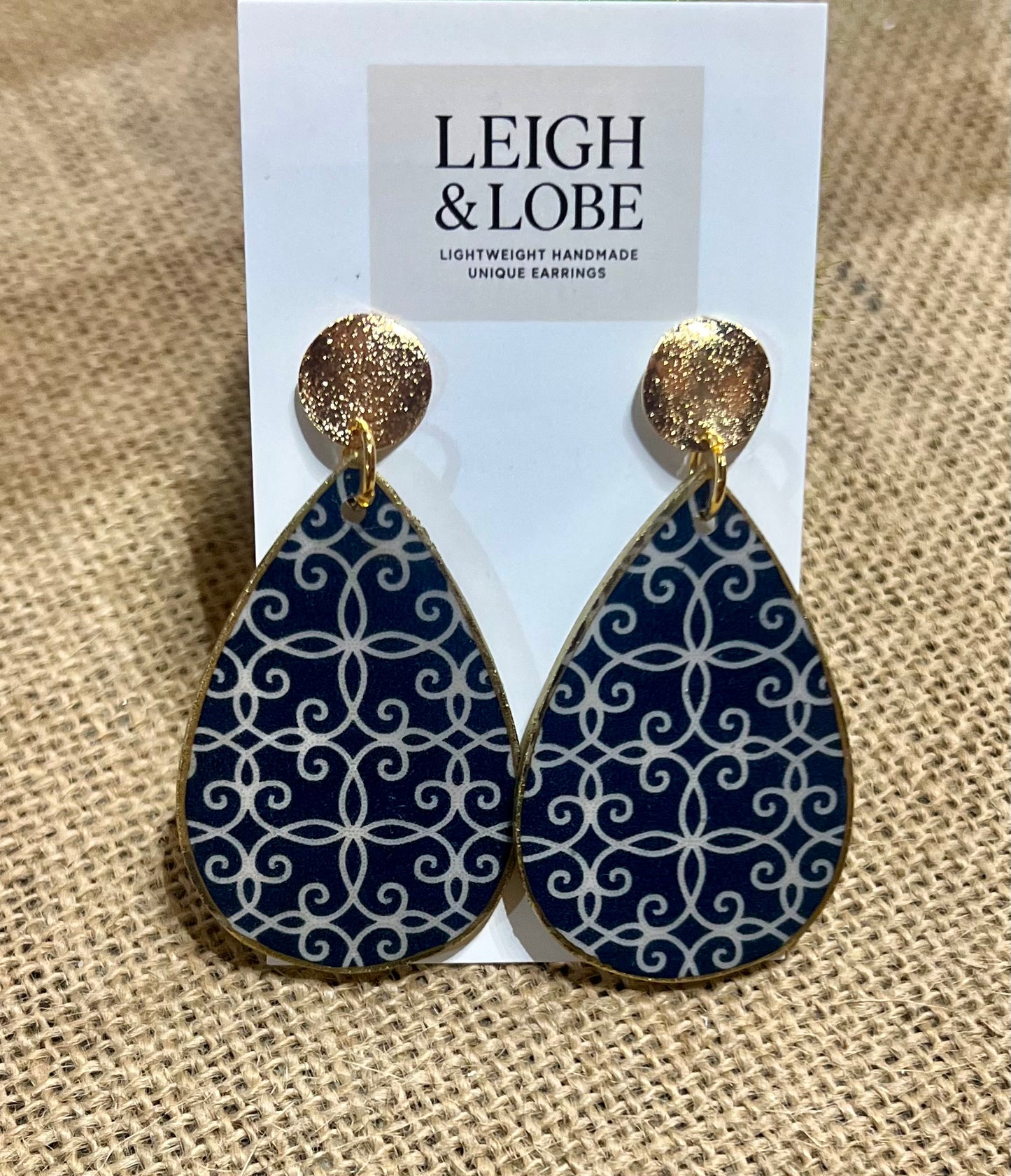 Navy & White Pattern on Gold Studs