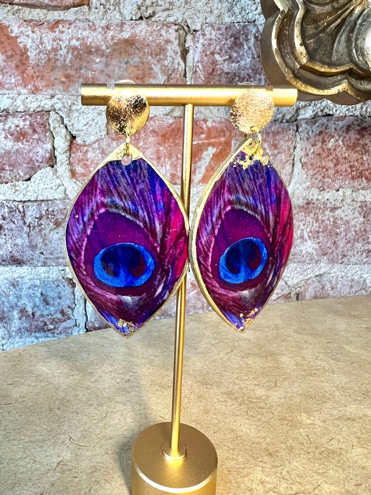 Purple and cobalt peacock with gold leafing