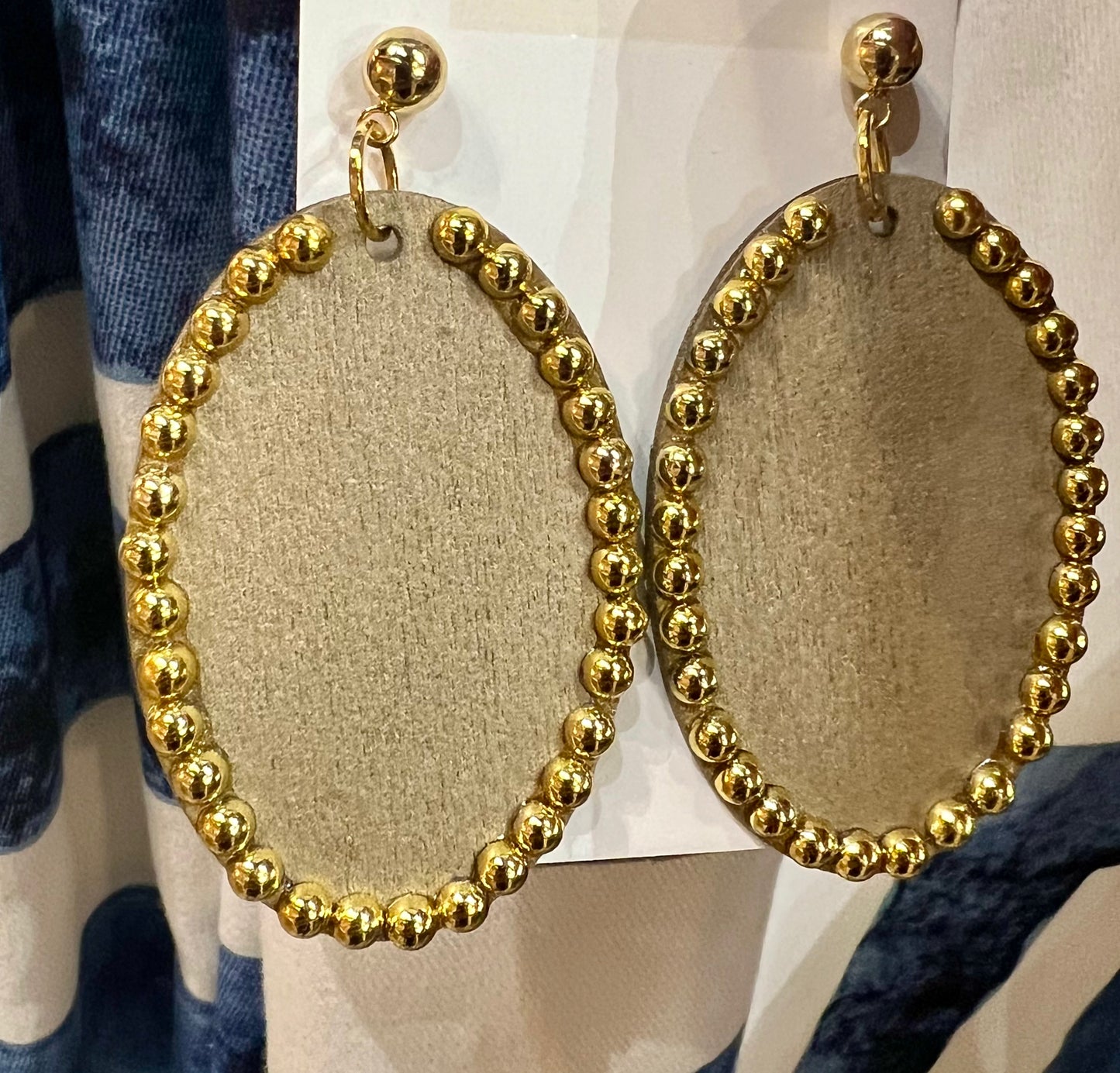 Gold Beaded Oval Earrings on Gold Bead Stud