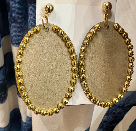 Gold Beaded Oval Earrings on Gold Bead Stud