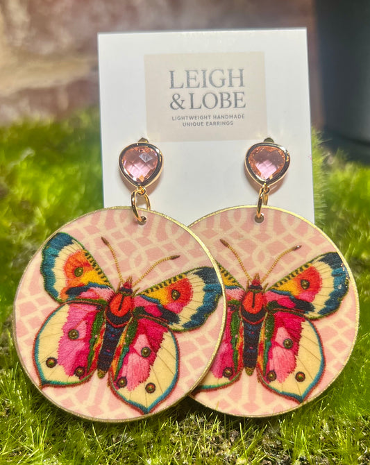 Butterfly on Pink Gemstone Studs