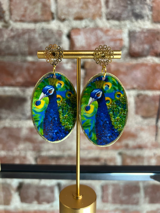 Peacock on Gold Filigree Stud