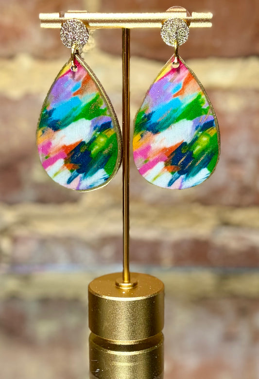 Multi-Colored Teardrop Earrings on Gold Studs