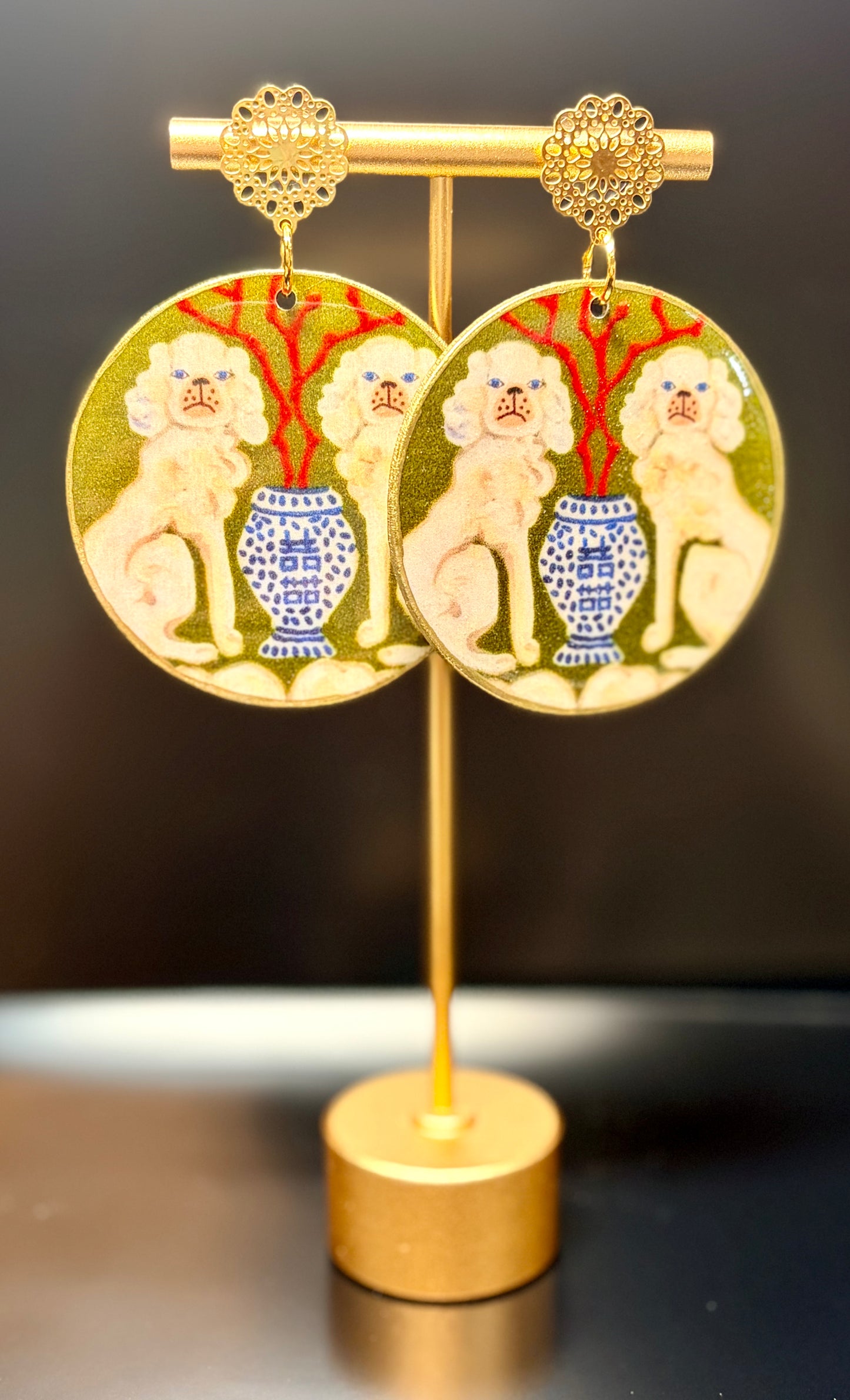 Chinoiserie Poodle with Filigree Stud