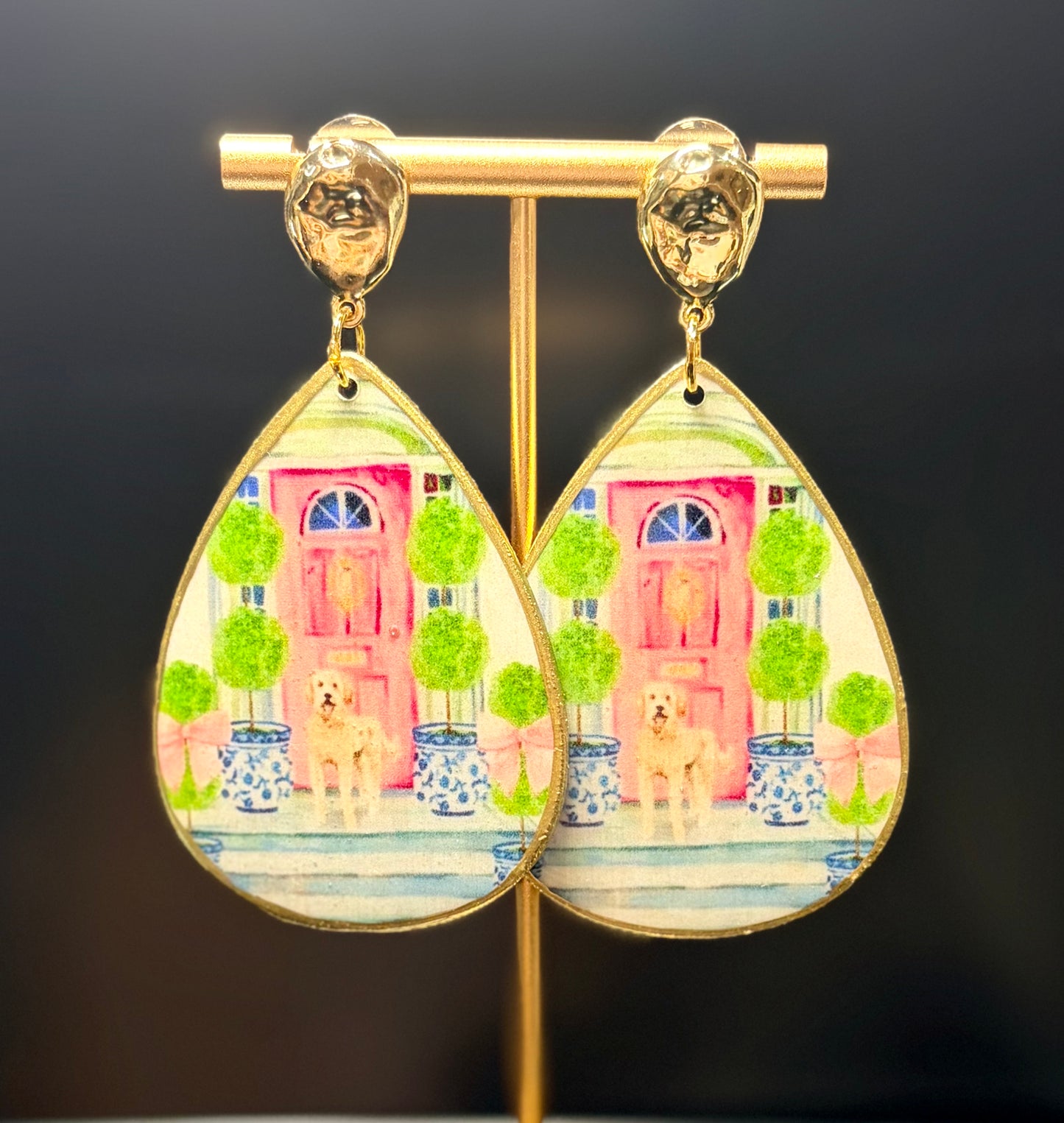 Chinoiserie Doodle on Gold Nugget Studs