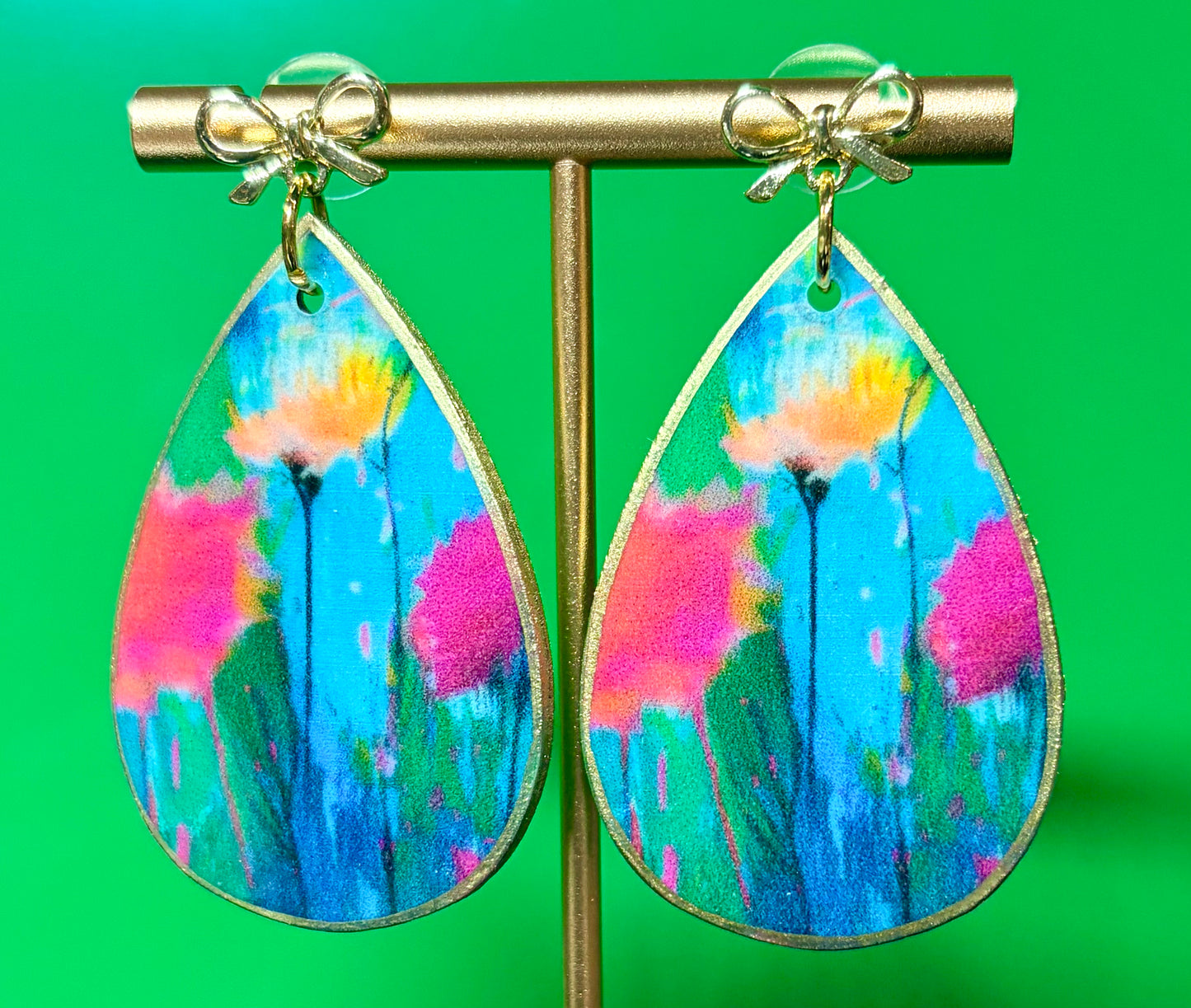 Watercolor Meadow Flowers on Bow Stud