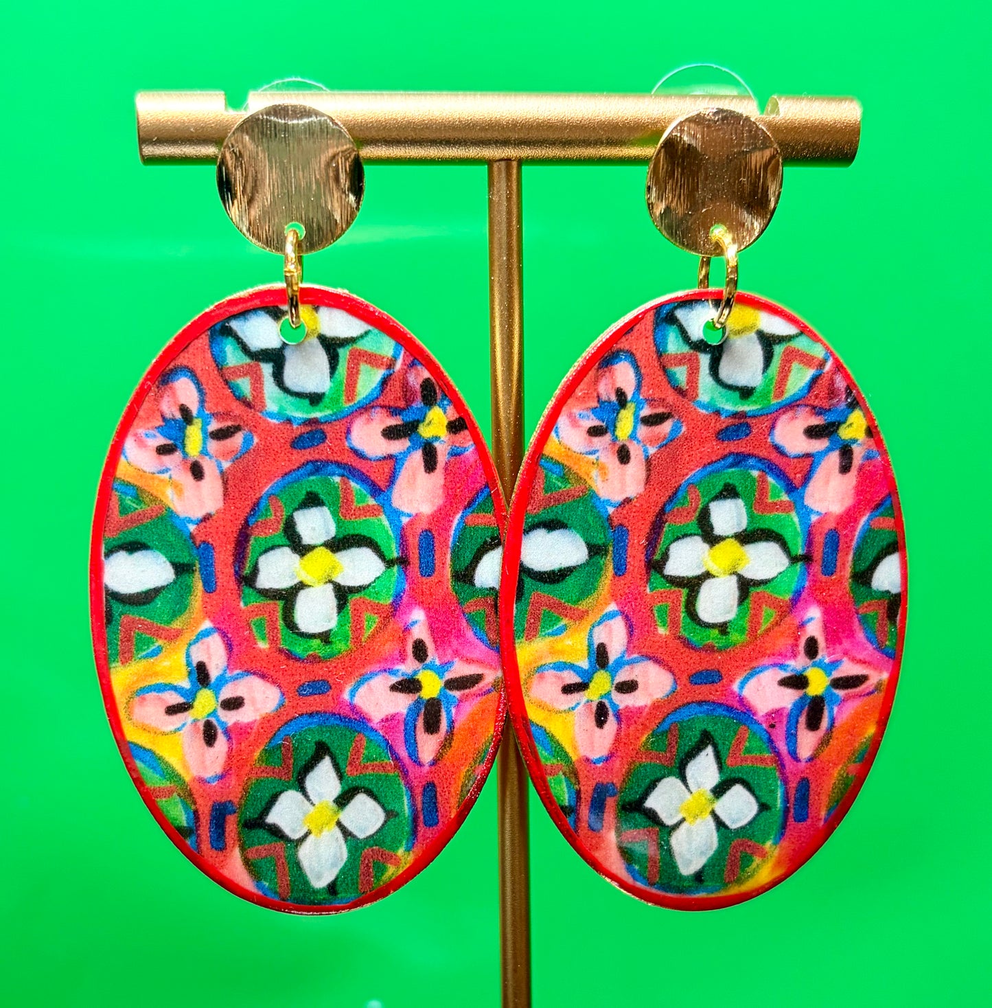 Multi-Color Flower on Gold Stud